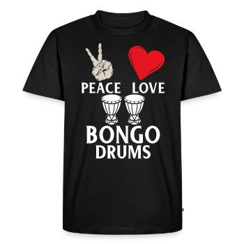 Peace Love Bongo Batterie Drôles Percussions - T-shirt Premium bio Homme - noir - Devant - Nico (187cm)
