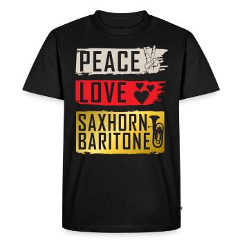 Peace Love Saxophone Baryton Instrument - T-shirt Premium bio Homme - noir - Devant - Nico (187cm)