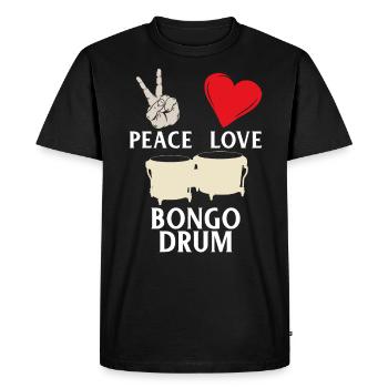 Peace Love Bongo Drum Music Instrument - Men's Premium Organic T-Shirt - black - Front - Nico (187cm)