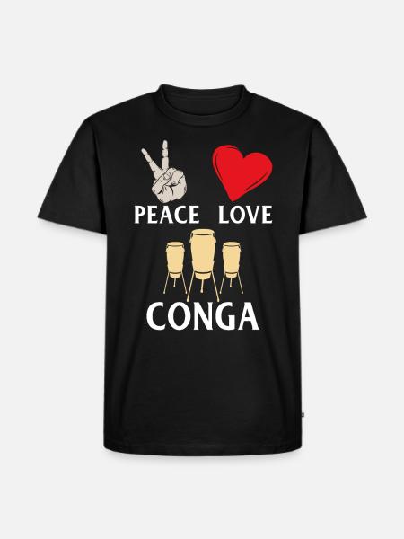 Peace Love Conga Music Instrument - Männer Premium Bio T-Shirt - Schwarz