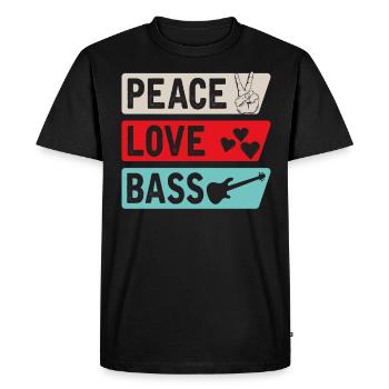 Peace Love Guitare Basse Guitariste Musique - T-shirt Premium bio Homme - noir - Devant - Nico (187cm)