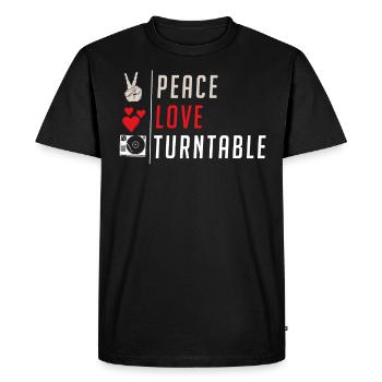Peace Love Turntable - Men's Premium Organic T-Shirt - black - Front - Nico (187cm)