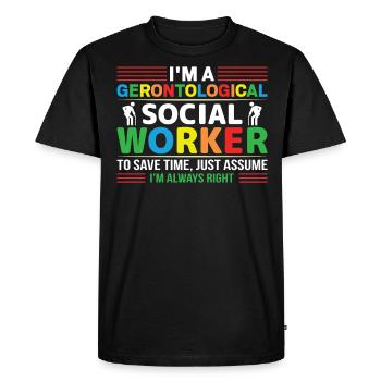 Travailleur social gérontologique Emploi Gérontologie - T-shirt Premium bio Homme - noir - Devant - Nico (187cm)