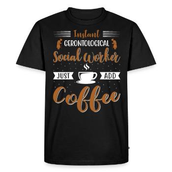 Un travailleur social gérontologique vient d’ajouter du café - T-shirt Premium bio Homme - noir - Devant - Nico (187cm)
