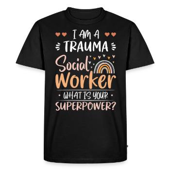 Travailleur social en traumatologie Quel est votre superpouvoir - T-shirt Premium bio Homme - noir - Devant - Nico (187cm)