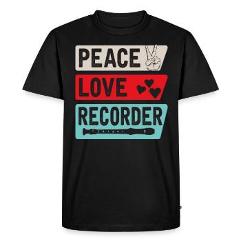 Peace Love Recorder Musical Instrument - Men's Premium Organic T-Shirt - black - Front - Nico (187cm)