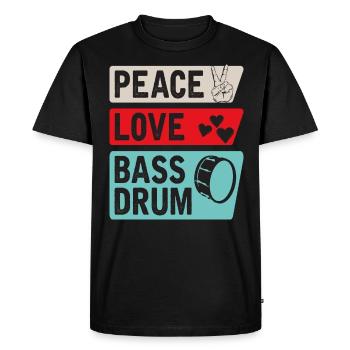 Peace Love Bass Drum Music Instrument - Men's Premium Organic T-Shirt - black - Front - Nico (187cm)