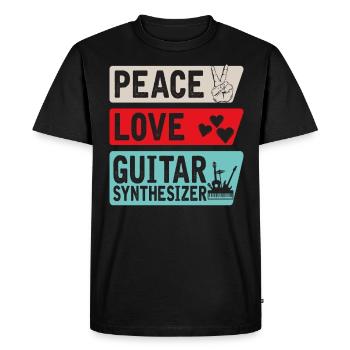 Peace Love Guitare Synthétiseur Batterie - T-shirt Premium bio Homme - noir - Devant - Nico (187cm)