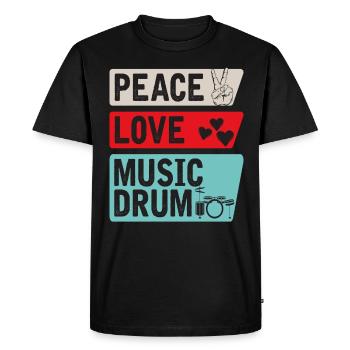 Peace Love Music Drum Drummers - Men's Premium Organic T-Shirt - black - Front - Nico (187cm)