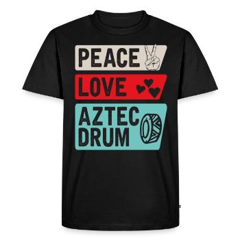 Peace Love Aztec Drum Musical Instrument - Men's Premium Organic T-Shirt - black - Front - Nico (187cm)