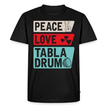 Peace Love Tabla Drum Musical Instrument - Men's Premium Organic T-Shirt - black - Front - Nico (187cm)