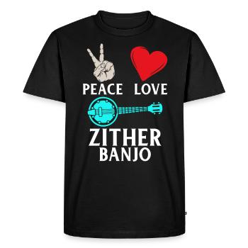 Peace Love Zither Banjo Music Instrument - Men's Premium Organic T-Shirt - black - Front - Nico (187cm)
