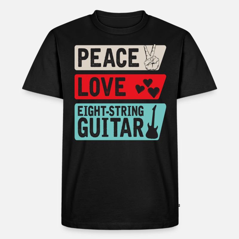 Peace Love Eight-String Guitar Music - Männer Premium Bio T-Shirt - Schwarz