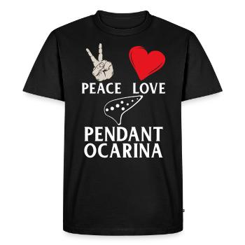 Peace Love Pendentif Ocarina Instrument - T-shirt Premium bio Homme - noir - Devant - Nico (187cm)