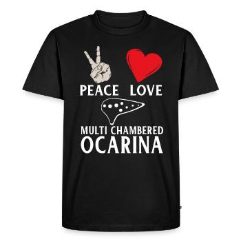 Peace Love Multi Chambered Ocarina Music - Men's Premium Organic T-Shirt - black - Front - Nico (187cm)