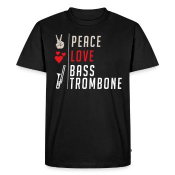 Peace Love Bass Trombone Instrument - Men's Premium Organic T-Shirt - black - Front - Nico (187cm)