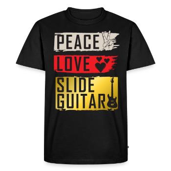 Peace Love Slide Guitare Instrument de Musique - T-shirt Premium bio Homme - noir - Devant - Nico (187cm)