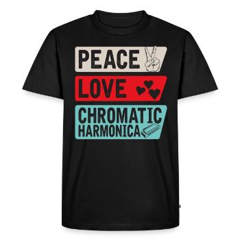 Peace Love Chromatic Harmonica Music - Men's Premium Organic T-Shirt - black - Front - Nico (187cm)