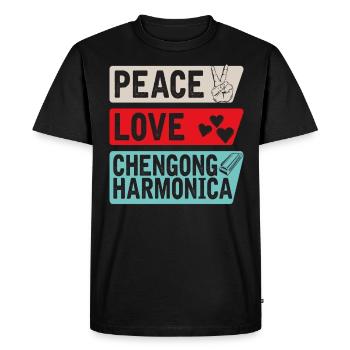Peace Love Checngong Harmonica Music - Men's Premium Organic T-Shirt - black - Front - Nico (187cm)