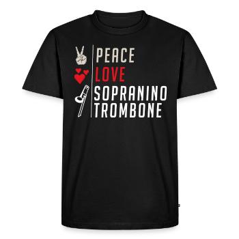 Peace Love Sopranino Trombone Instrument - Men's Premium Organic T-Shirt - black - Front - Nico (187cm)