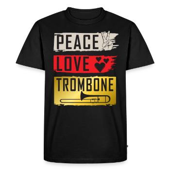 Peace Love Trombone Instrument Music - Men's Premium Organic T-Shirt - black - Front - Nico (187cm)