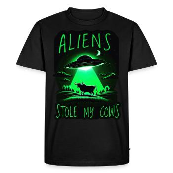 Aliens stole my cows - Men's Premium Organic T-Shirt - black - Front - Nico (187cm)