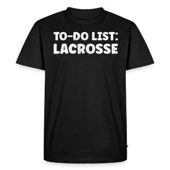 Drôle d’amoureux de la crosse cite le but de la balle de lancer long - T-shirt Premium bio Homme - noir - Devant - Nico (187cm)