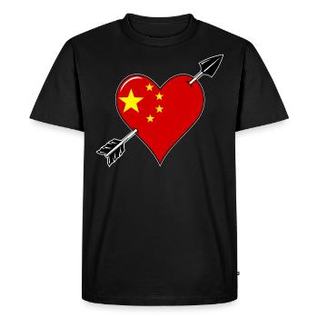 Drapeau chinois coeur amoureux - T-shirt Premium bio Homme - noir - Devant - Nico (187cm)
