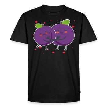 Couple mignon de mûres étreignant les amoureux de mûres - T-shirt Premium bio Homme - noir - Devant - Nico (187cm)