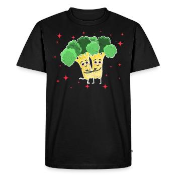 Cute Broccoli Couple Hugging Broccoli Lovers - Men's Premium Organic T-Shirt - black - Front - Nico (187cm)