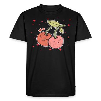Couple de cerises mignon étreignant les amateurs de cerises - T-shirt Premium bio Homme - noir - Devant - Nico (187cm)