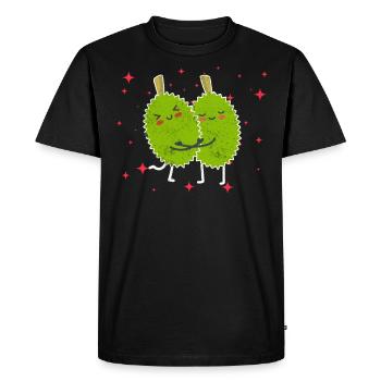 Cute Durian Couple Hugging Durian Fruits - Men's Premium Organic T-Shirt - black - Front - Nico (187cm)