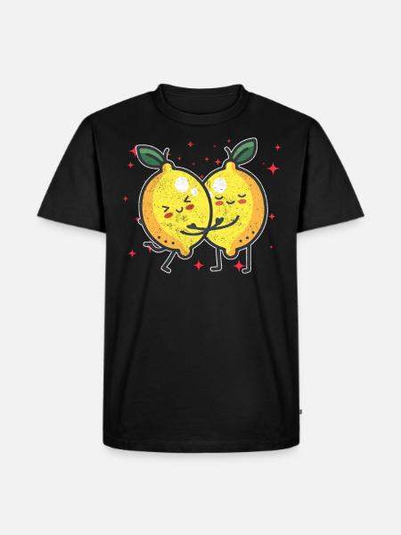 Cute Lemon Couple Hugging Lemon Fruit Lovers - Men's Premium Organic T-Shirt - black