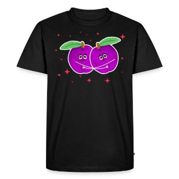 Cute Plum Couple Hugging Plum Fruit Lovers - Men's Premium Organic T-Shirt - black - Front - Nico (187cm)