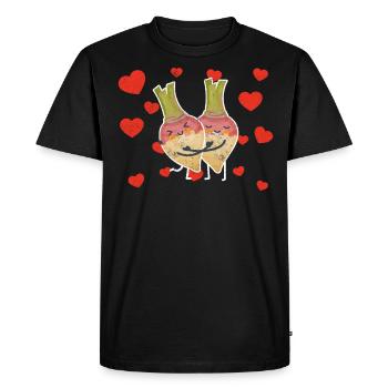 Mignon Suédois Rutabaga Couple Étreindre Amateur De Légumes - T-shirt Premium bio Homme - noir - Devant - Nico (187cm)