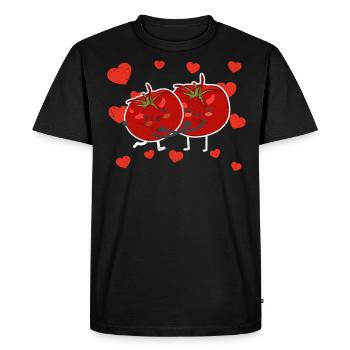 Cute Tomato Couple Hugging Tomato Fruit Lovers - Men's Premium Organic T-Shirt - black - Front - Nico (187cm)