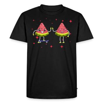 Cute Watermelon Couple Hugging Watermelon Lovers - Men's Premium Organic T-Shirt - black - Front - Nico (187cm)