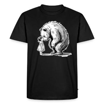 Rencontre douce : Fille et ours - T-shirt Premium bio Homme - noir - Devant - Nico (187cm)