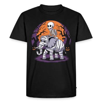 Skeleton riding an elephant on Halloween - Men's Premium Organic T-Shirt - black - Front - Nico (187cm)