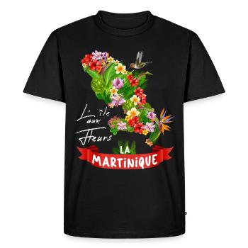 Martinique Ile Aux Fleurs Tropicales Homme Femme - T-shirt Premium bio Homme - noir - Devant - Nico (187cm)