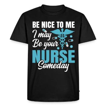 Infirmière sois gentille avec moiInfirmière - T-shirt Premium bio Homme - noir - Devant - Nico (187cm)