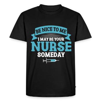 Infirmière sois gentille avec moiInfirmière - T-shirt Premium bio Homme - noir - Devant - Nico (187cm)