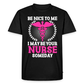 Infirmière sois gentille avec moiInfirmière - T-shirt Premium bio Homme - noir - Devant - Nico (187cm)