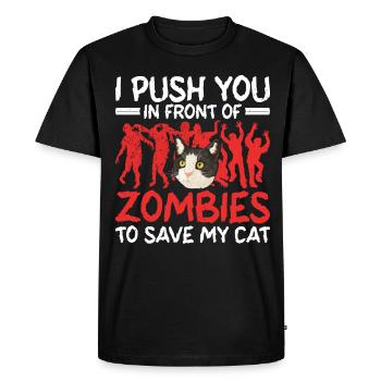 Shirking zombies to save my cat - Men's Premium Organic T-Shirt - black - Front - Nico (187cm)