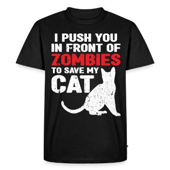 Shirking zombies to save my cat - Men's Premium Organic T-Shirt - black - Front - Nico (187cm)