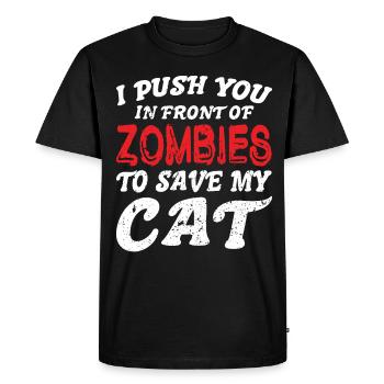 Shirking zombies to save my cat - Men's Premium Organic T-Shirt - black - Front - Nico (187cm)