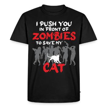 Shirking zombies to save my cat - Men's Premium Organic T-Shirt - black - Front - Nico (187cm)