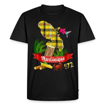 Martinique Colibri Hibiscus Madras Antilles 972 - T-shirt Premium bio Homme - noir - Devant - Nico (187cm)