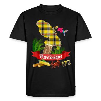 Carte Martinique Madras 972 Antilles Françaises - T-shirt Premium bio Homme - noir - Devant - Nico (187cm)