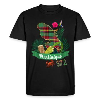 Carte Martinique Madras 972 Colibri Hibiscus - T-shirt Premium bio Homme - noir - Devant - Nico (187cm)
